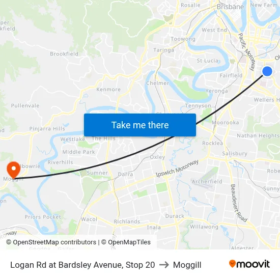 Logan Rd at Bardsley Avenue, Stop 20 to Moggill map