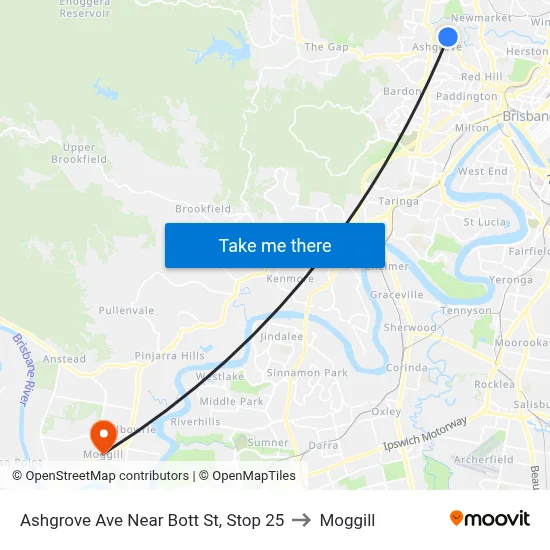 Ashgrove Ave Near Bott St, Stop 25 to Moggill map