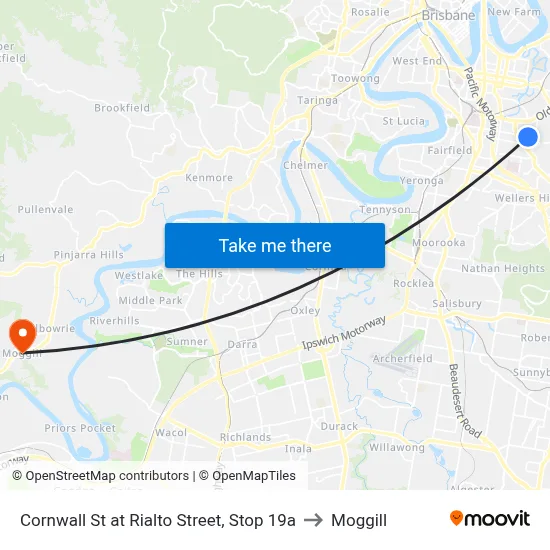 Cornwall St at Rialto Street, Stop 19a to Moggill map