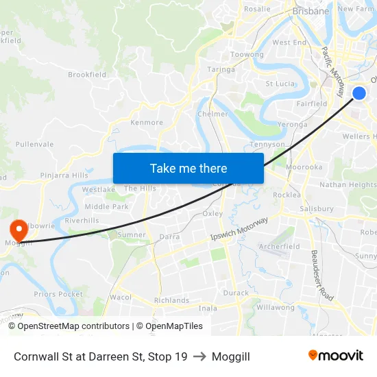 Cornwall St at Darreen St, Stop 19 to Moggill map