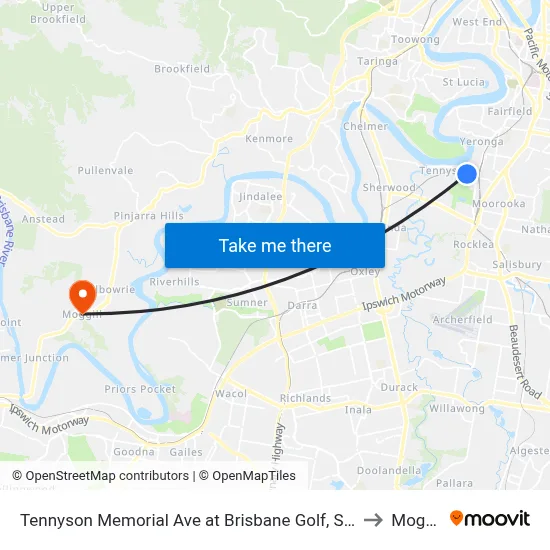 Tennyson Memorial Ave at Brisbane Golf, Stop 36 to Moggill map