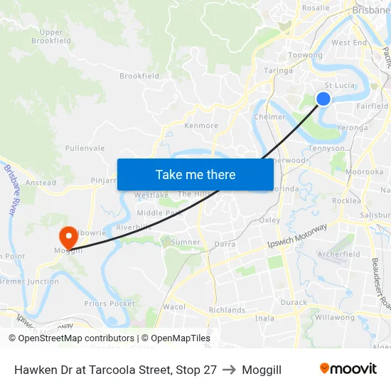 Hawken Dr at Tarcoola Street, Stop 27 to Moggill map