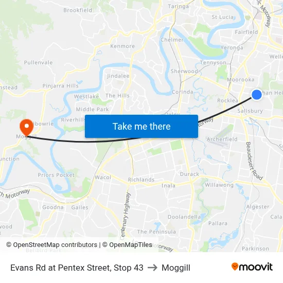 Evans Rd at Pentex Street, Stop 43 to Moggill map