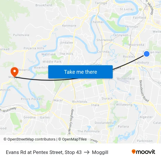 Evans Rd at Pentex Street, Stop 43 to Moggill map