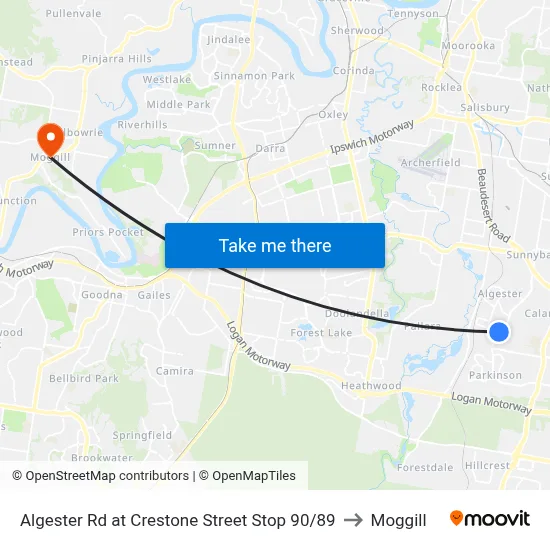 Algester Rd at Crestone Street Stop 90/89 to Moggill map