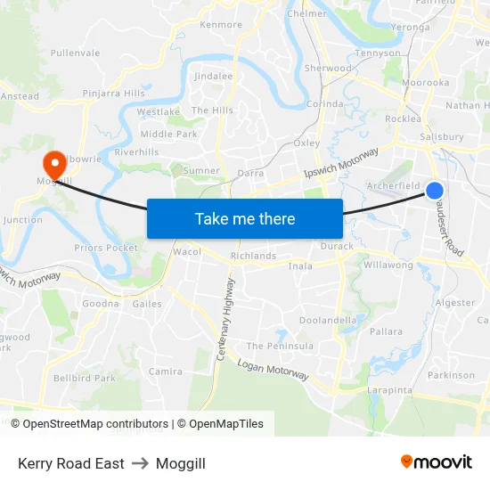 Kerry Road East to Moggill map