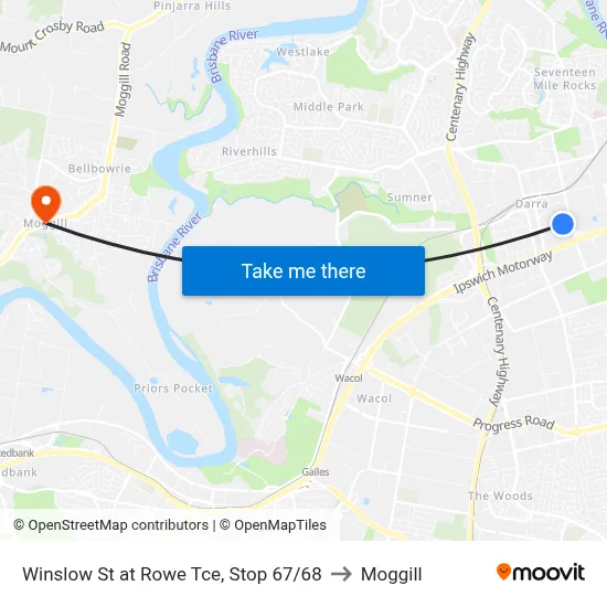 Winslow St at Rowe Tce, Stop 67/68 to Moggill map