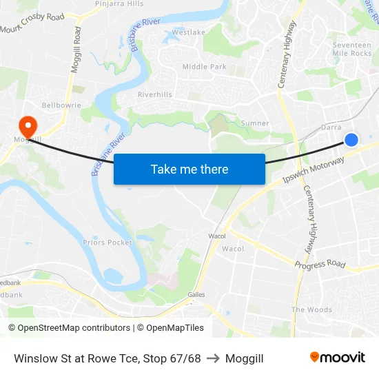 Winslow St at Rowe Tce, Stop 67/68 to Moggill map