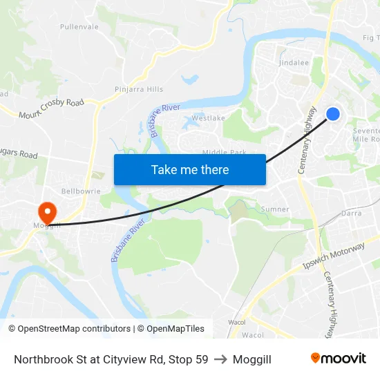 Northbrook St at Cityview Rd, Stop 59 to Moggill map