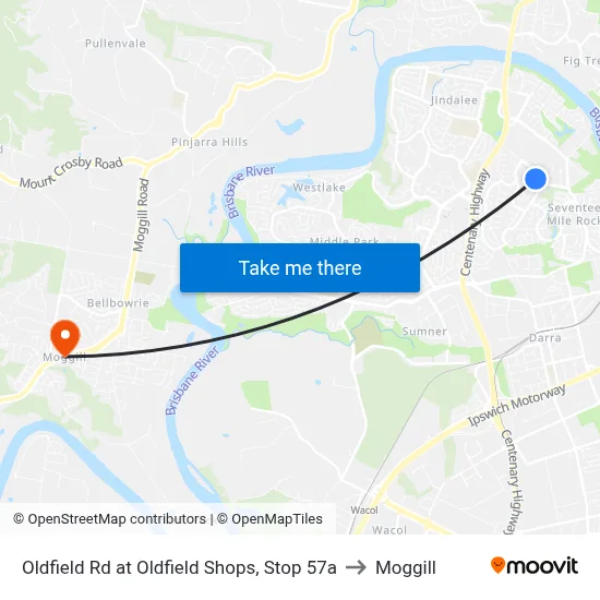 Oldfield Rd at Oldfield Shops, Stop 57a to Moggill map