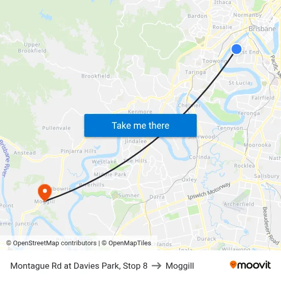 Montague Rd at Davies Park, Stop 8 to Moggill map
