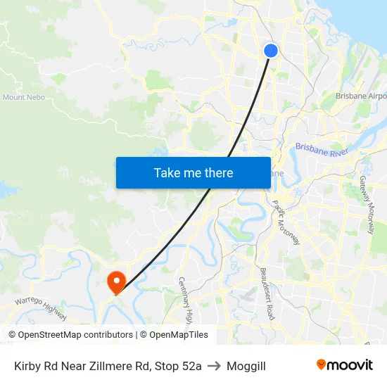Kirby Rd Near Zillmere Rd, Stop 52a to Moggill map