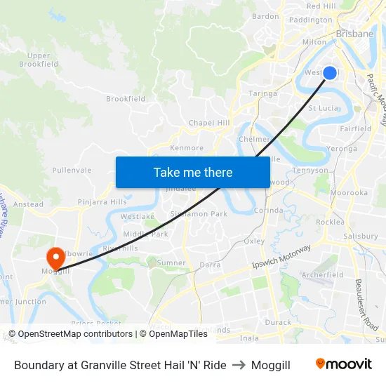 Boundary at Granville Street Hail 'N' Ride to Moggill map