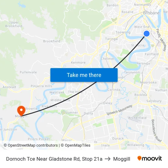 Dornoch Tce Near Gladstone Rd, Stop 21a to Moggill map