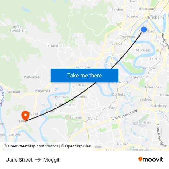 Jane Street to Moggill map