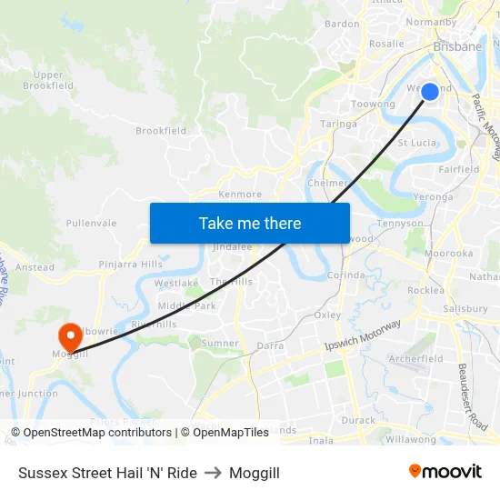 Sussex Street Hail 'N' Ride to Moggill map