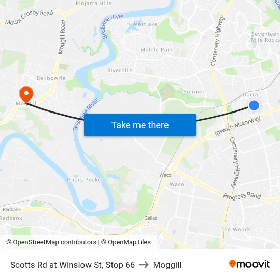 Scotts Rd at Winslow St, Stop 66 to Moggill map