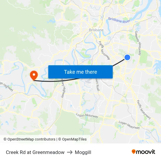 Creek Rd at Greenmeadow to Moggill map