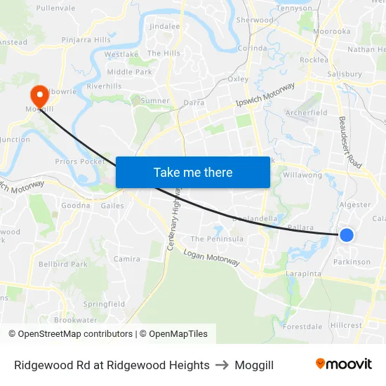 Ridgewood Rd at Ridgewood Heights to Moggill map