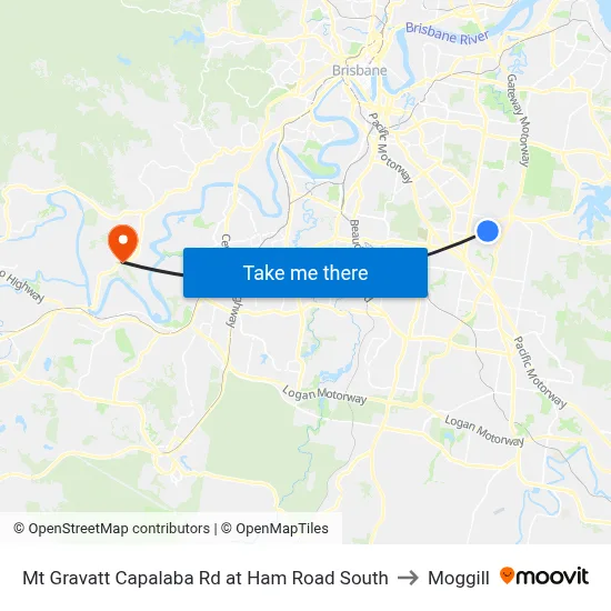 Mt Gravatt Capalaba Rd at Ham Road South to Moggill map