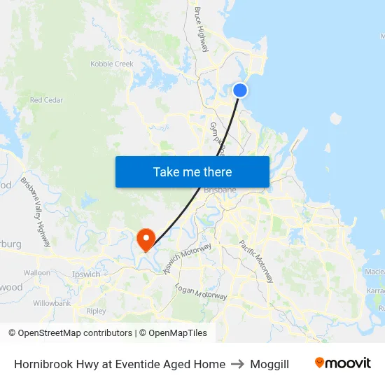 Hornibrook Hwy at Eventide Aged Home to Moggill map