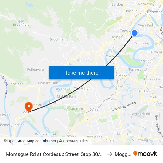 Montague Rd at Cordeaux Street, Stop 30/14 to Moggill map