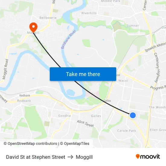 David St at Stephen Street to Moggill map