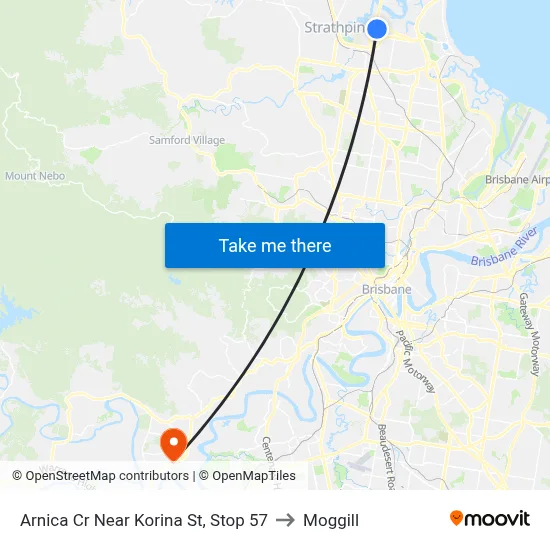 Arnica Cr Near Korina St, Stop 57 to Moggill map