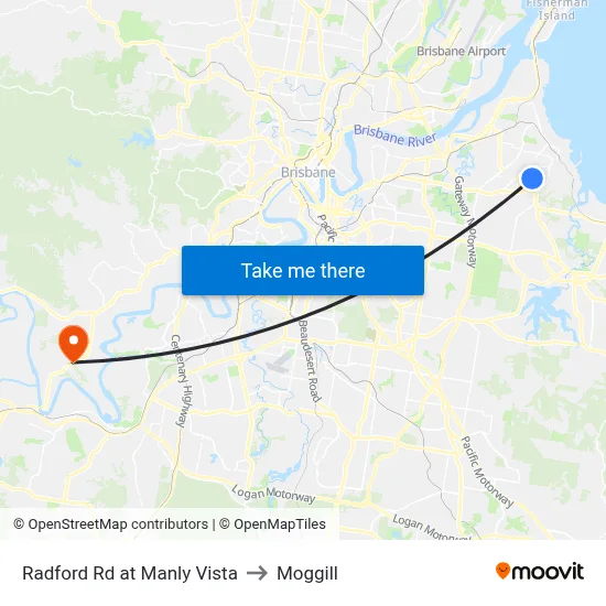 Radford Rd at Manly Vista to Moggill map