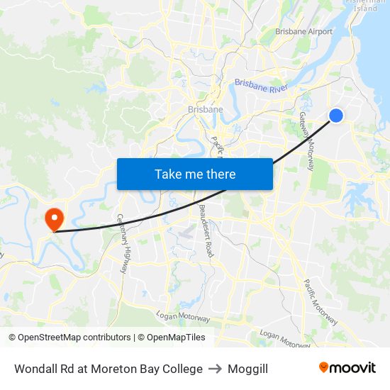 Wondall Rd at Moreton Bay College to Moggill map