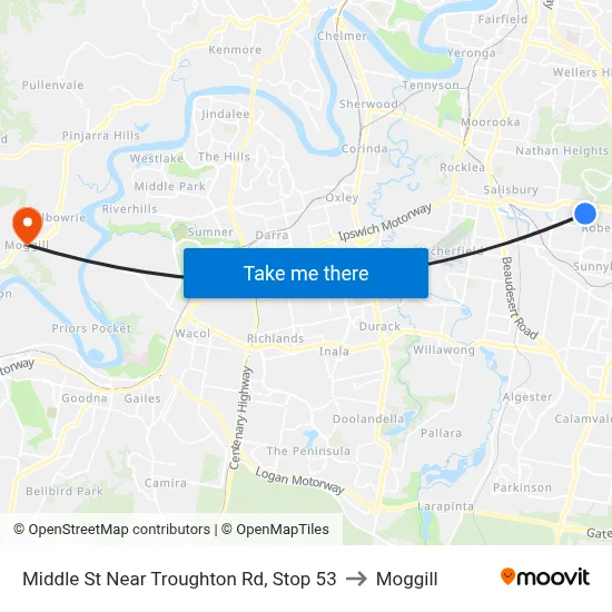 Middle St Near Troughton Rd, Stop 53 to Moggill map