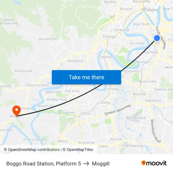 Boggo Road Station, Platform 5 to Moggill map