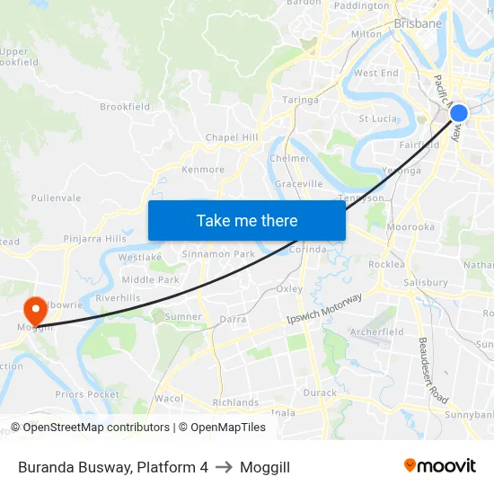 Buranda Busway, Platform 4 to Moggill map
