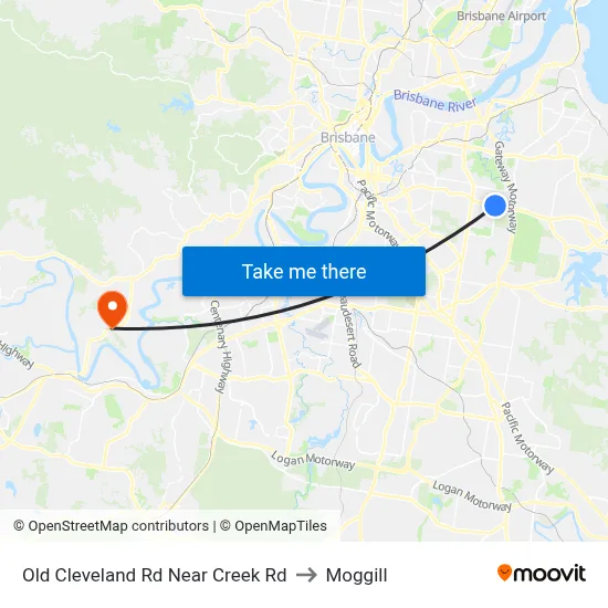 Old Cleveland Rd Near Creek Rd to Moggill map