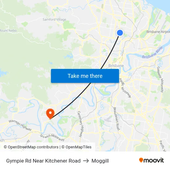 Gympie Rd Near Kitchener Road to Moggill map