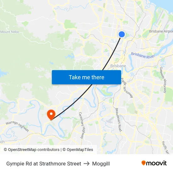 Gympie Rd at Strathmore Street to Moggill map
