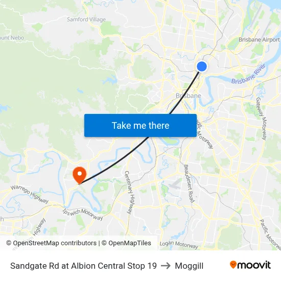 Sandgate Rd at Albion Central Stop 19 to Moggill map