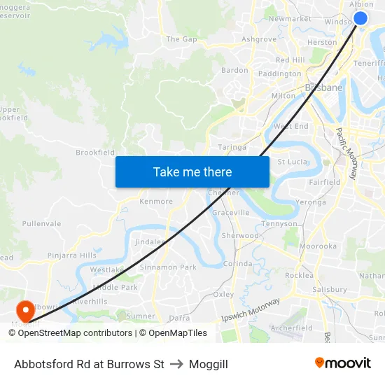 Abbotsford Rd at Burrows St to Moggill map