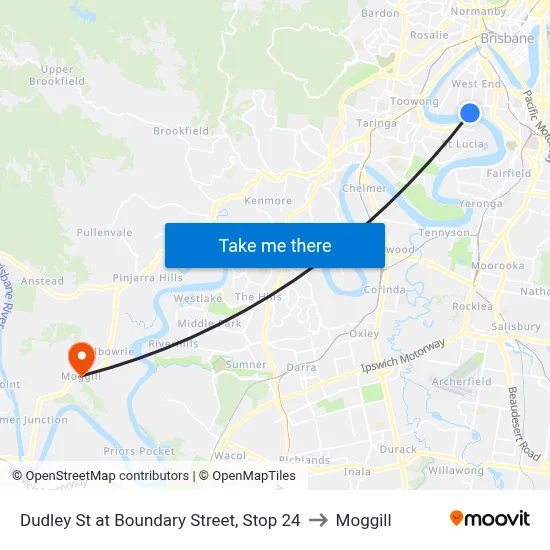 Dudley St at Boundary Street, Stop 24 to Moggill map