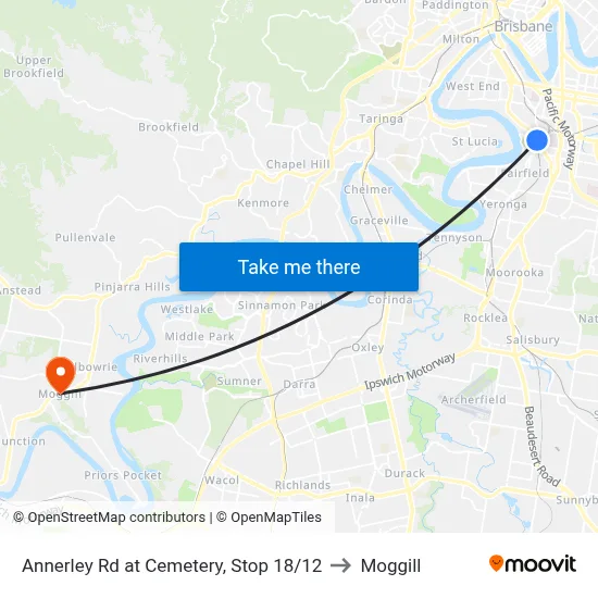 Annerley Rd at Cemetery, Stop 18/12 to Moggill map