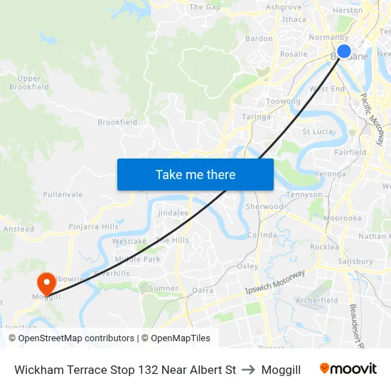 Wickham Terrace Stop 132 Near Albert St to Moggill map