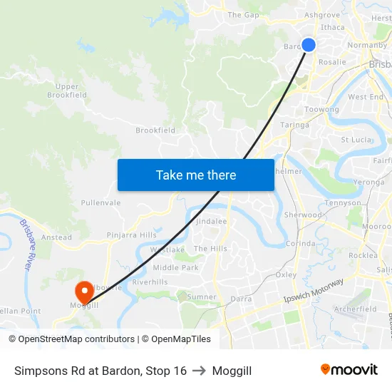 Simpsons Rd at Bardon, Stop 16 to Moggill map