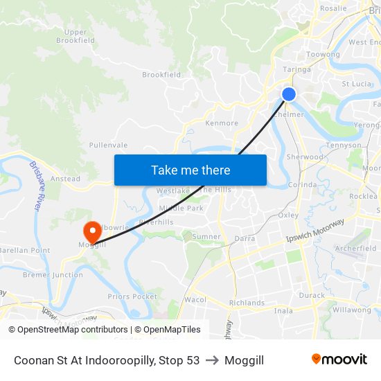 Coonan St At Indooroopilly, Stop 53 to Moggill map