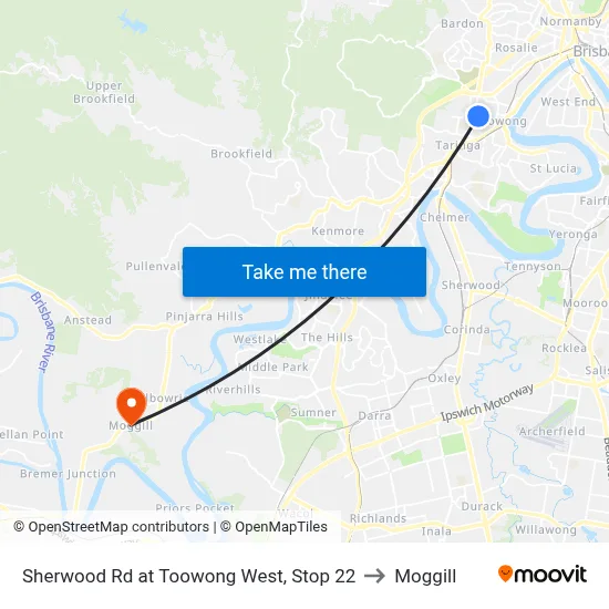 Sherwood Rd at Toowong West, Stop 22 to Moggill map