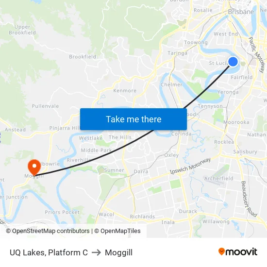UQ Lakes, Platform C to Moggill map