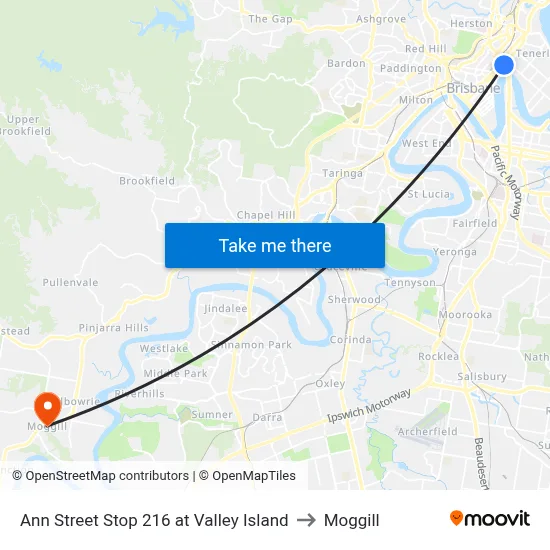 Ann Street Stop 216 at Valley Island to Moggill map