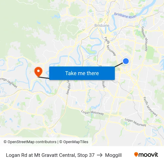 Logan Rd at Mt Gravatt Central, Stop 37 to Moggill map