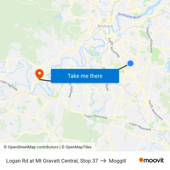 Logan Rd at Mt Gravatt Central, Stop 37 to Moggill map