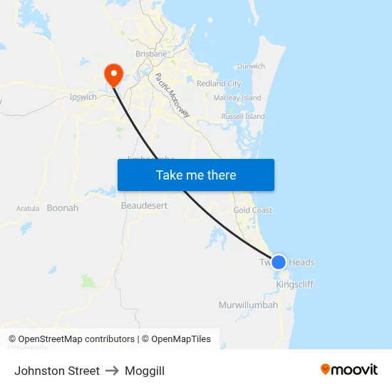 Johnston Street to Moggill map
