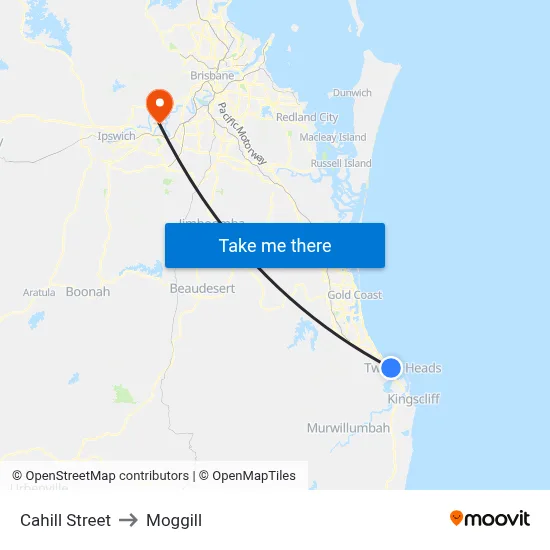 Cahill Street to Moggill map